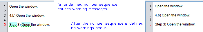 The term checker gives a warning for the undefined list number 'Step 3)'.